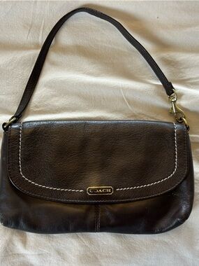 Coach Dark Brown Leather Wristlet with Contrast Stitching
